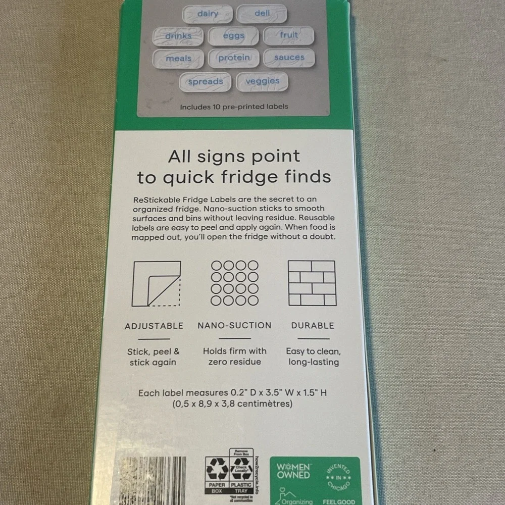 Restickable 3D Fridge Labels, 10-Piece Set with Reusable Nano-Suction, White NEW